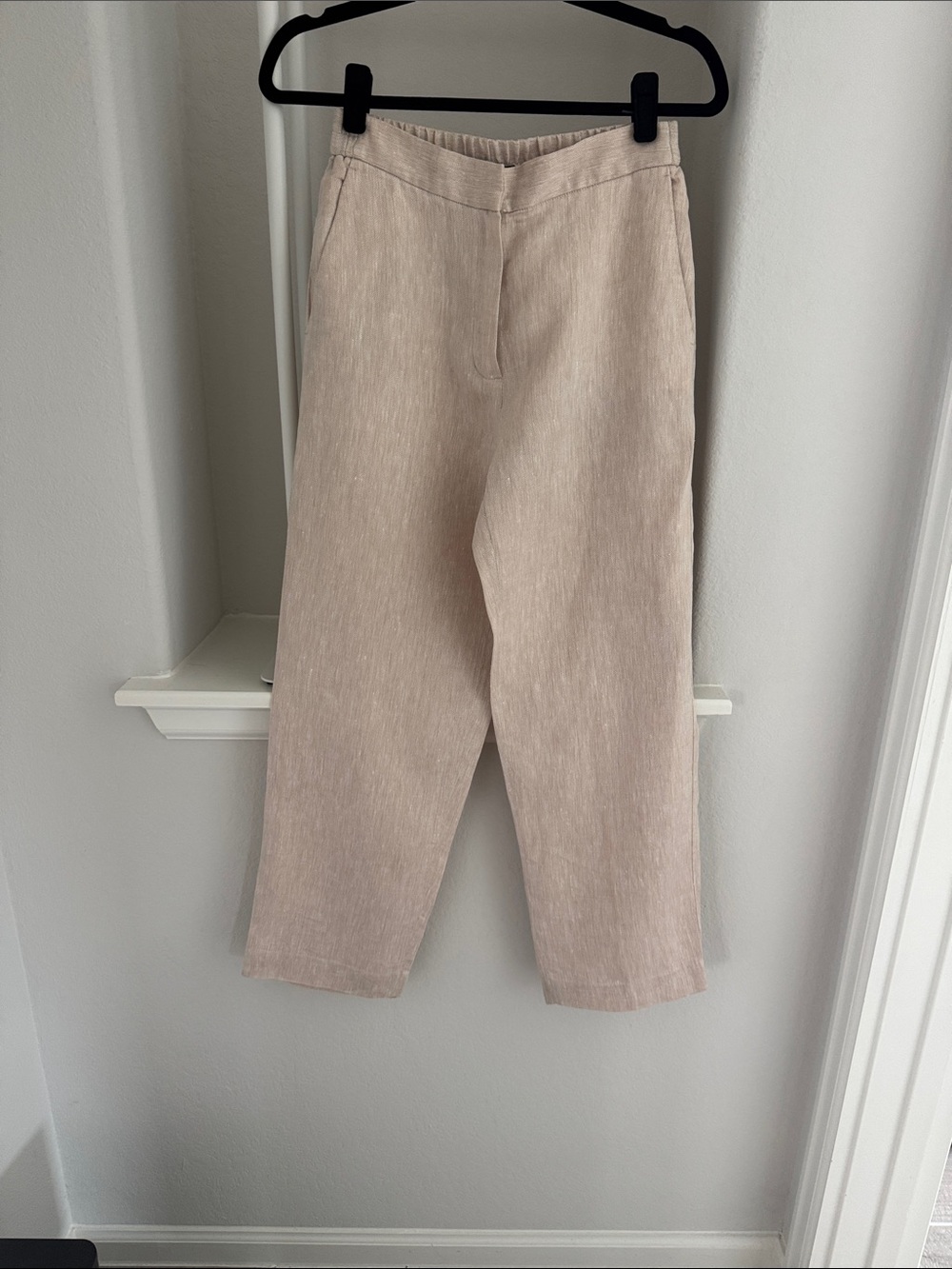 Massimo Dutti Beige Straight-Leg Trousers